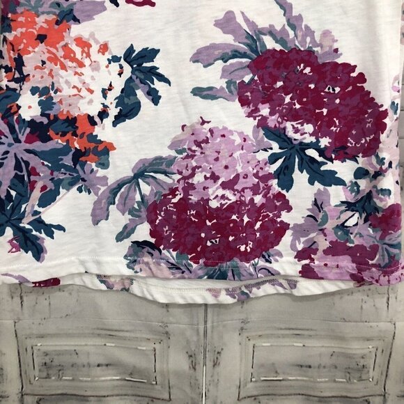 Joules Top US 2 Floral Striped 3/4 Sleeve Shirt White Pink 100% Cotton Pullover - Picture 10 of 12